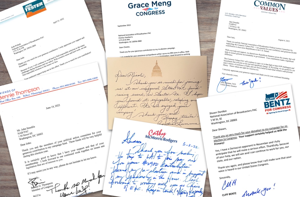 Thank you letters from members of congress
